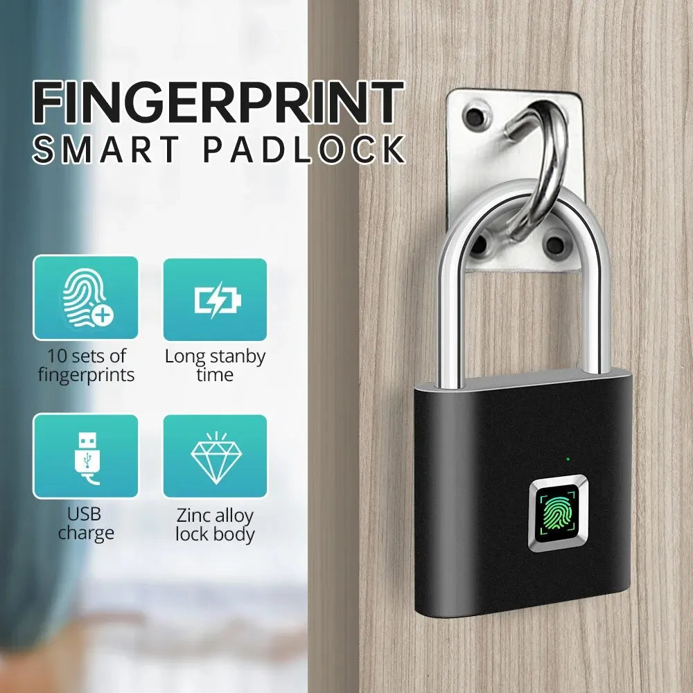 Electronic Fingerprint Lock Waterproof Smart Padlock Keyless Security
