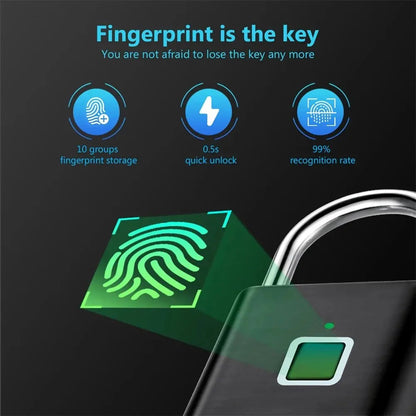 Electronic Fingerprint Lock Waterproof Smart Padlock Keyless Security