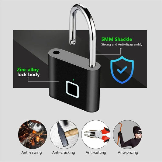 Electronic Fingerprint Lock Waterproof Smart Padlock Keyless Security